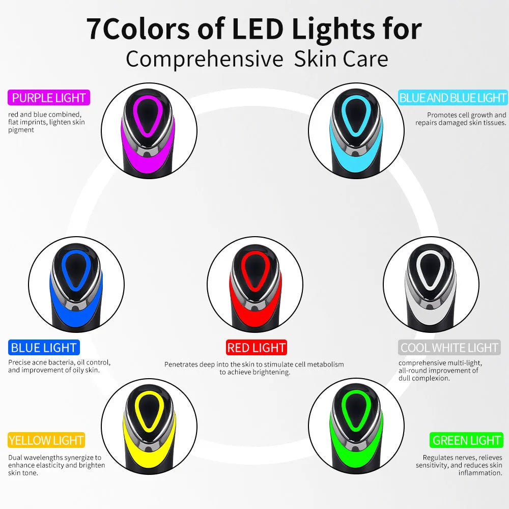 Black red blue light eye massager with vibration therapy and seven colour settings