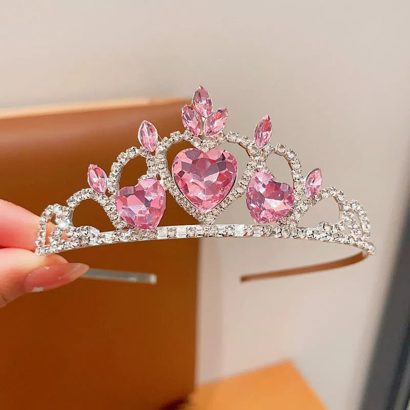 Crown hairband headdress with electroplated alloy metal and crystals for girls' princess dress-up