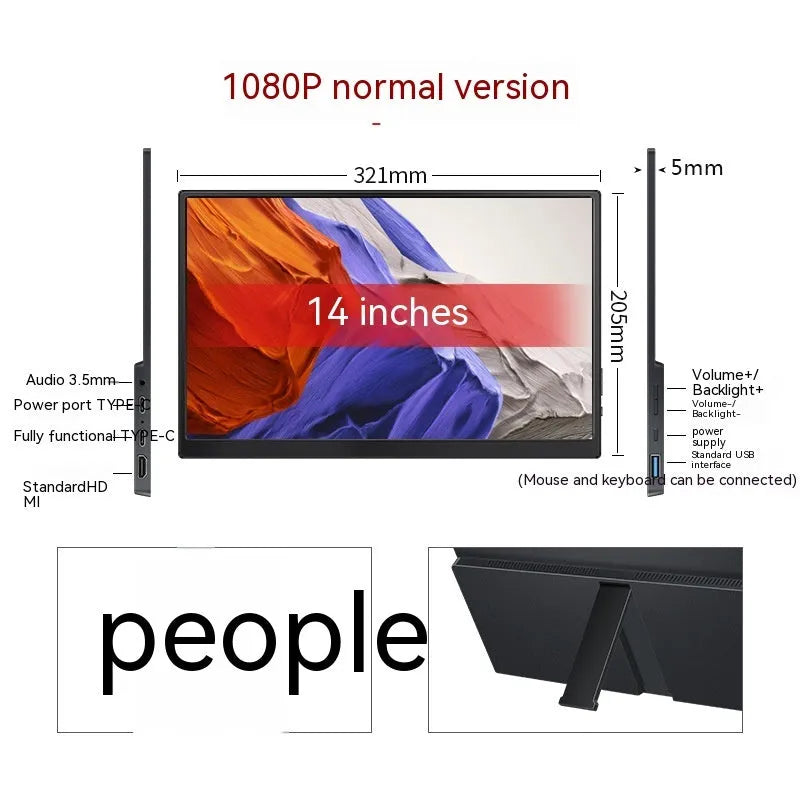 Touch portable monitor 13.3 inch IPS LED backlit 1080p screen for mobile phone and computer
