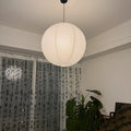 Beige tissue paper lampshade chandelier with black line, 60cm diameter, iron body, warm LED light