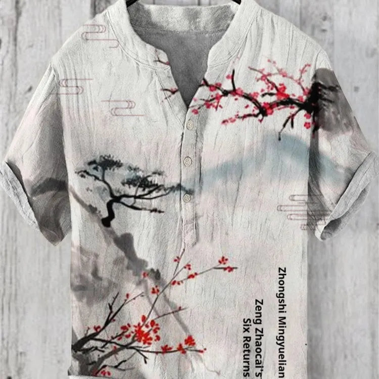 Men's short sleeve shirt featuring a detailed 3D digital animal pattern print on polyester fabric.