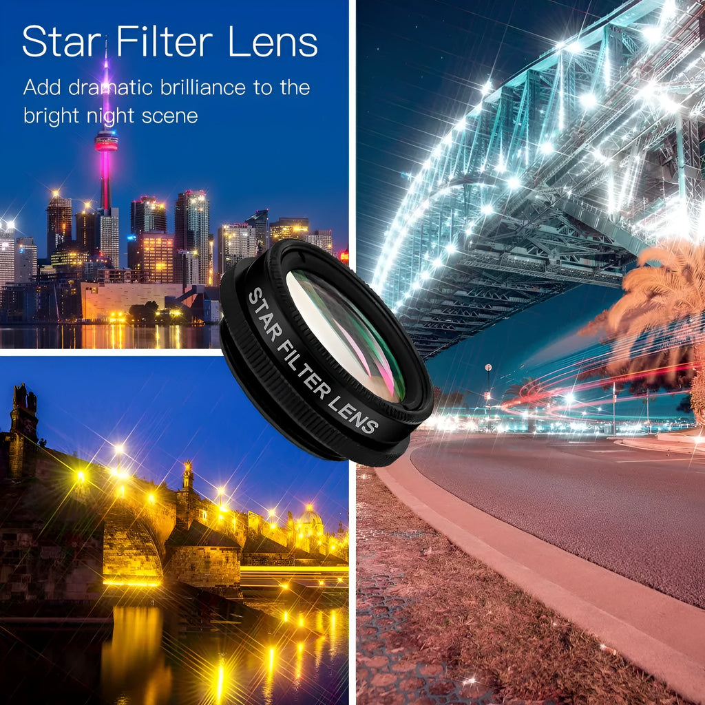 Ten-in-one external camera lens set with fisheye, wide-angle, macro and creative filters for smartphones