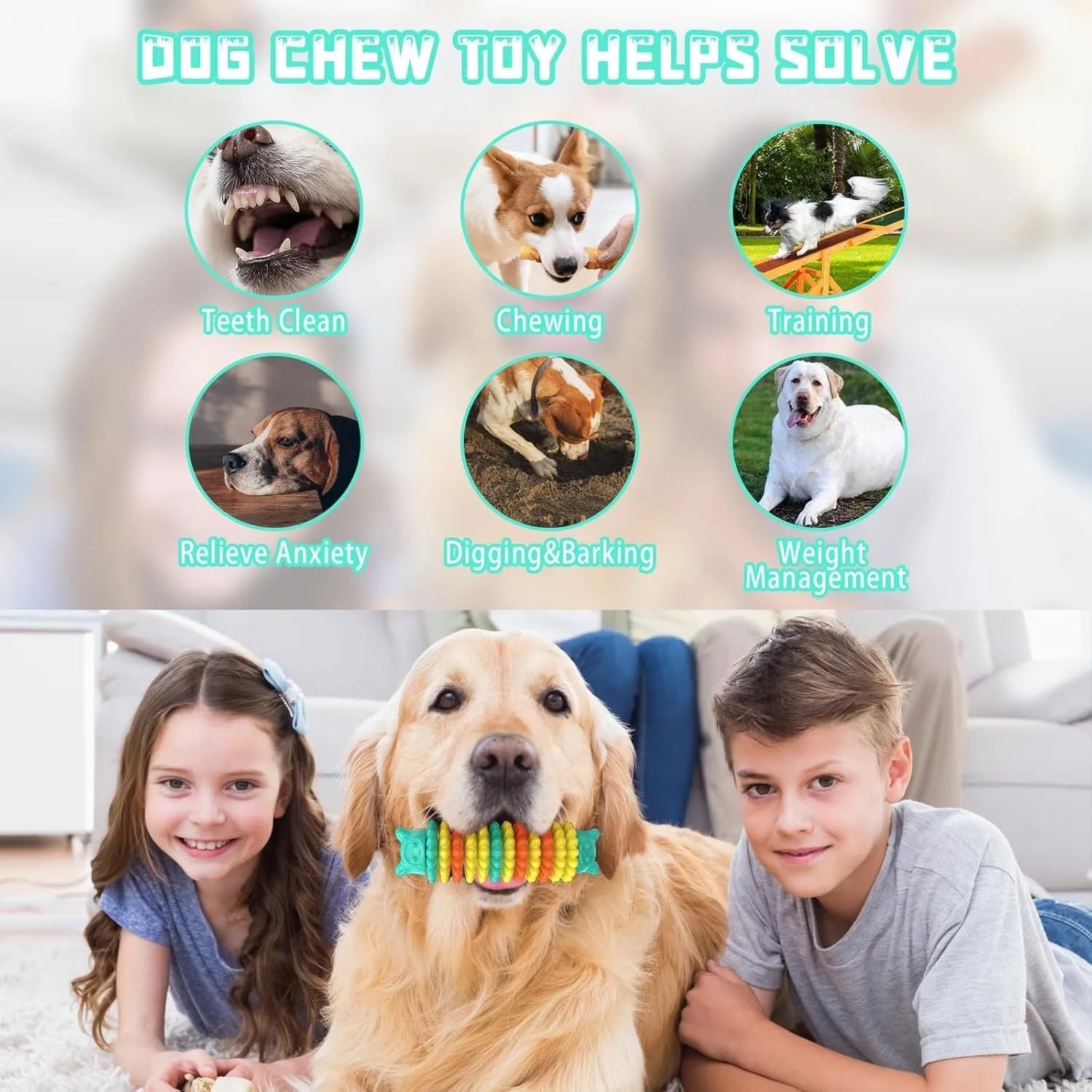 Blue natural rubber caterpillar-shaped dog chew toy for aggressive chewers on a white background.