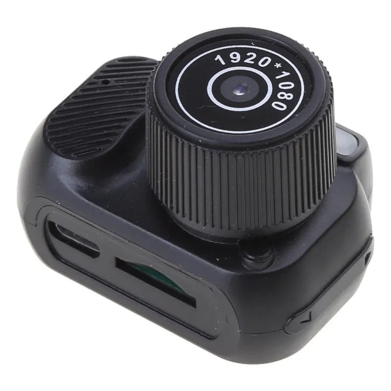 Retro style black mini camera with built-in screen for 1080p HD video recording