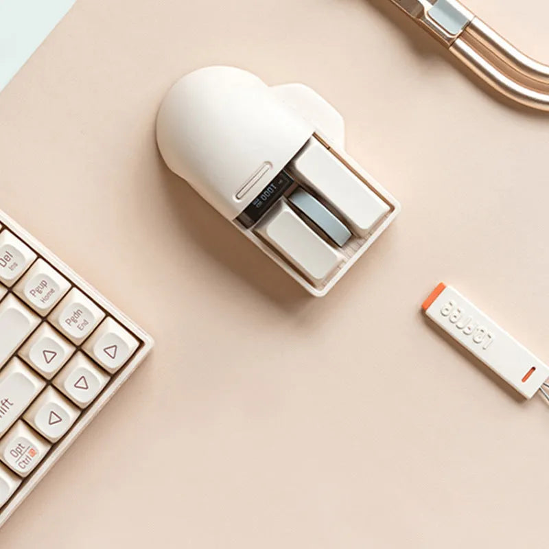 Xiaoqiao wireless mouse in Tofu colour showing ergonomic shape and multiple buttons.