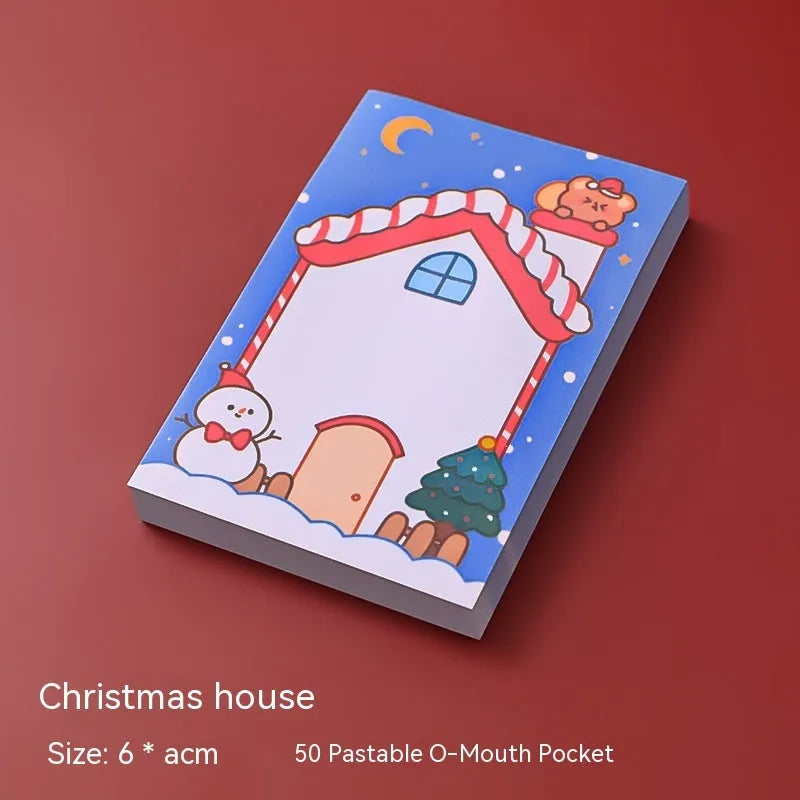 Christmas sticky notes set showing eight festive designs including Santa Claus, Snowman, Elf, and Christmas Bear patterns