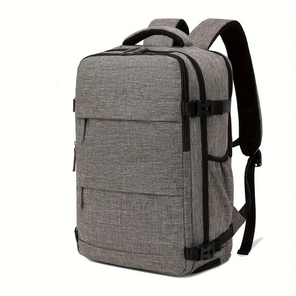 Large capacity multifunctional nylon travel backpack in black colour with 20-35 litre storage