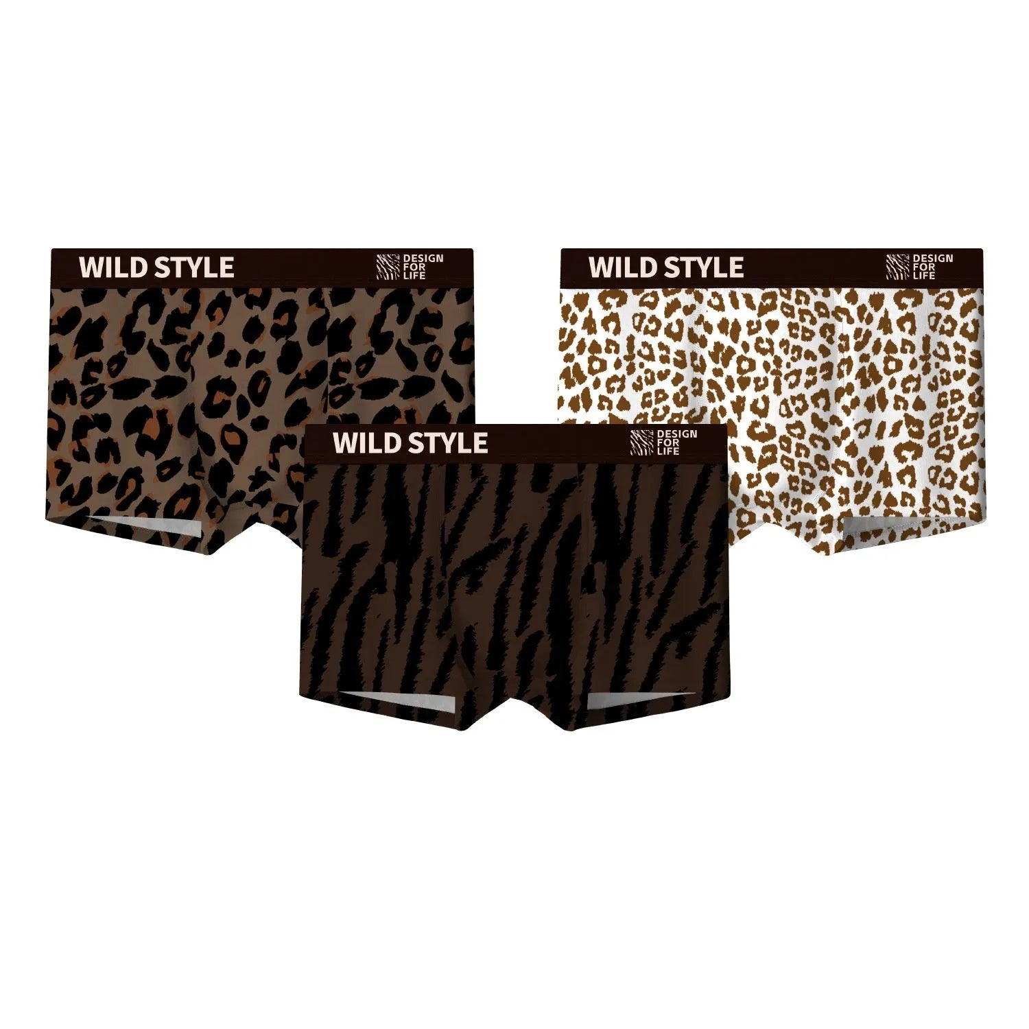 Men's leopard print ice silk underwear in polyester fabric with mid waist design