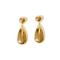 A pair of gold-coloured geometric water drop pendant earrings made from stainless steel.
