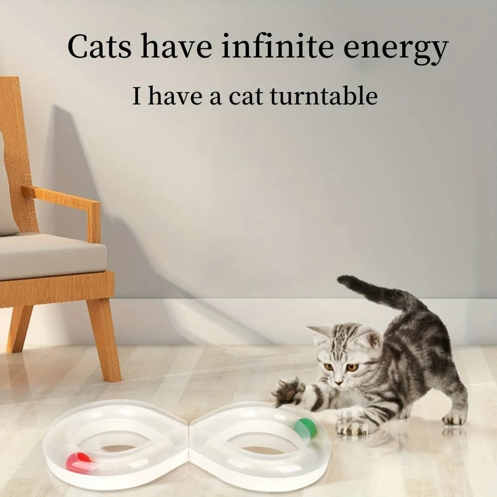 Interactive cat turntable track toy with spinning balls for feline entertainment