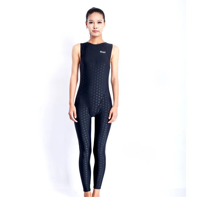Shark pattern quick-drying sleeveless one-piece swimsuit in All Black, side view