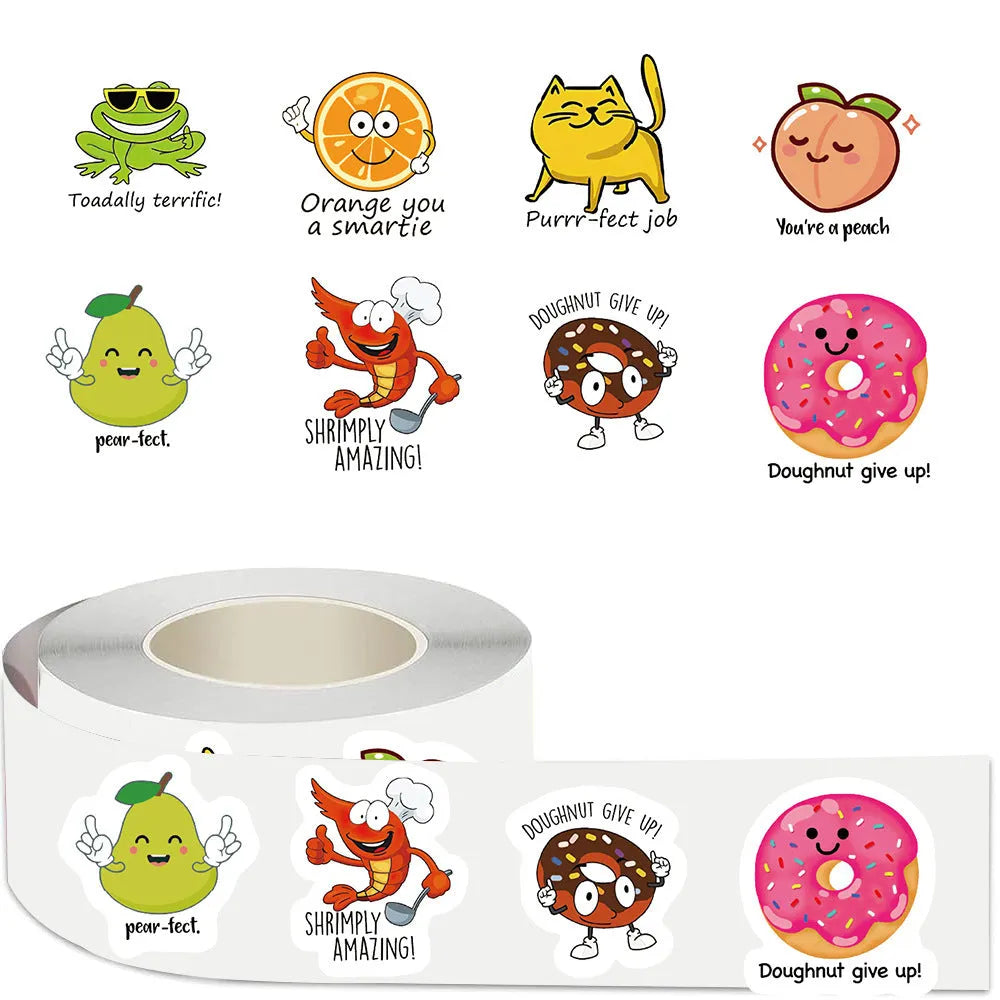 Roll of white DIY children's toy stickers, 500 sheets, 3cm thickness, 3-6cm sizes, cute printed style