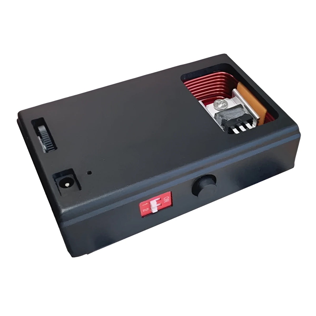 Compact black ABS electromagnetic pulse detector with 150MHz frequency and lithium battery, dimensions 85x50x21mm