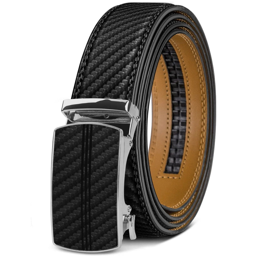 Men's embossed PU leather belt with automatic alloy buckle in multiple colour options