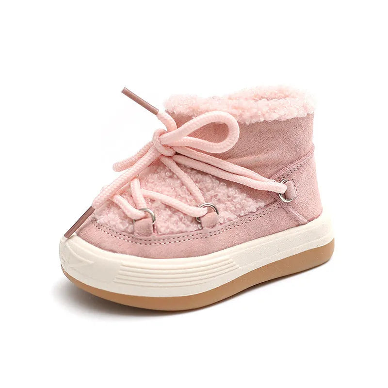 Korean baby cotton shoes high-top snow boots with velvet lining in beige for toddlers