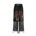 Men's light blue wide-leg jeans with detachable legs shown in a retro style.