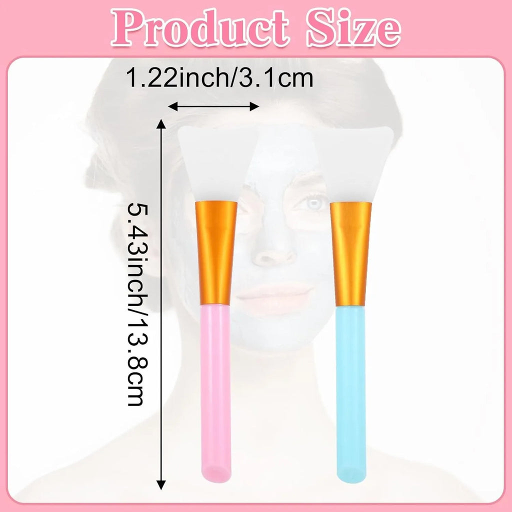 Reusable silicone face and body mask applicator spatula in six colours on a white background.
