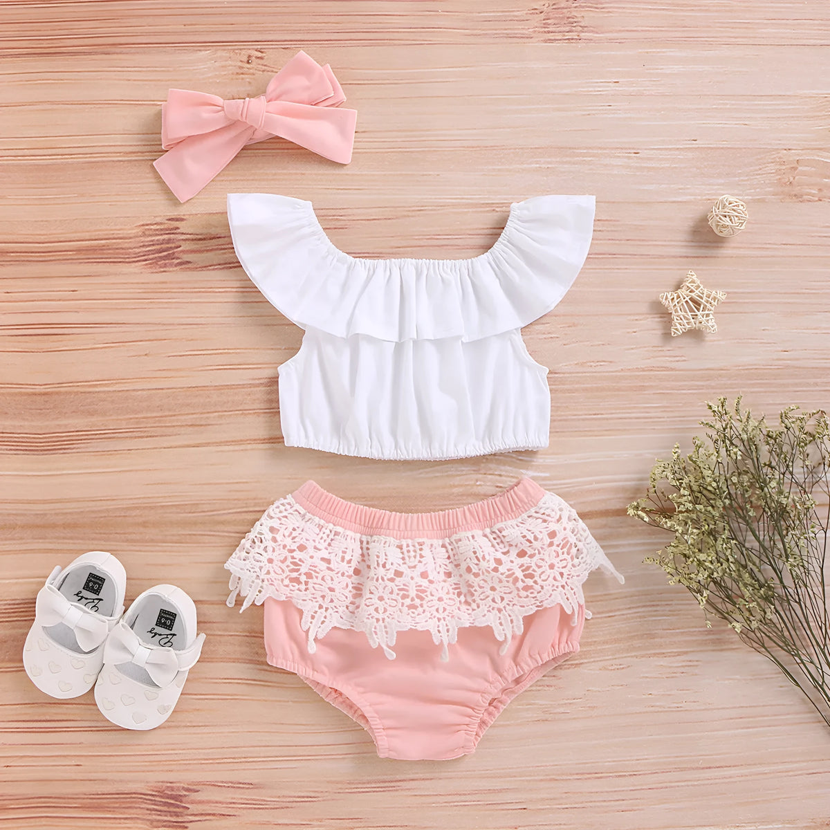 Boys white cotton summer outfit set with vest, shorts and bow tie, child sizes 70cm to 100cm