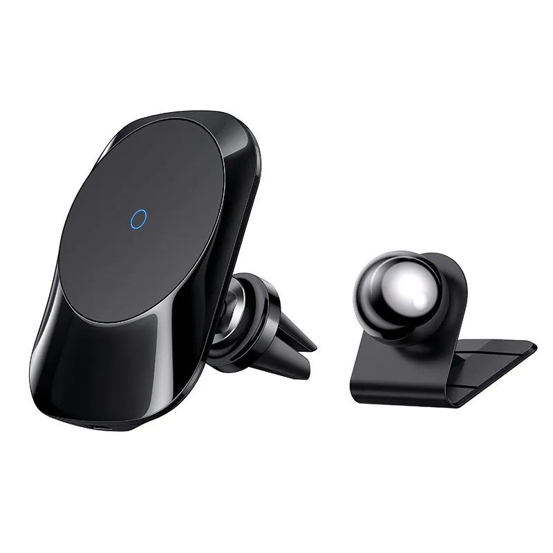 CH-707 magnetic car wireless charging stand in black or white with air vent and centre console mounting bases