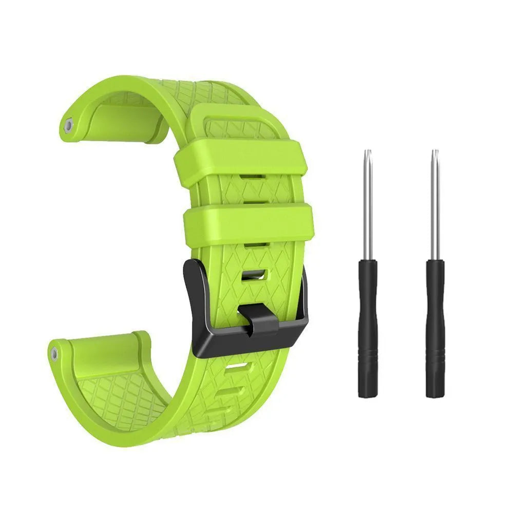 Jiaming compatible 26mm silicone watch strap with black stainless steel buckle in eight colour options.