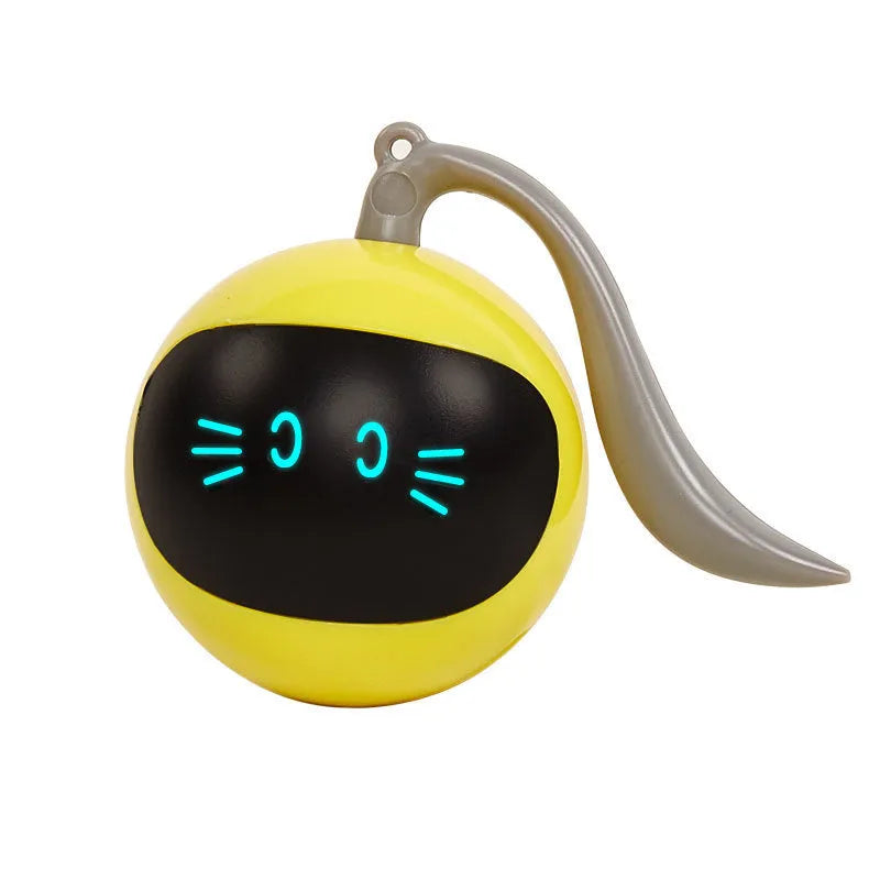 Electric cat toy ball in cloudy blue plastic on a light floor
