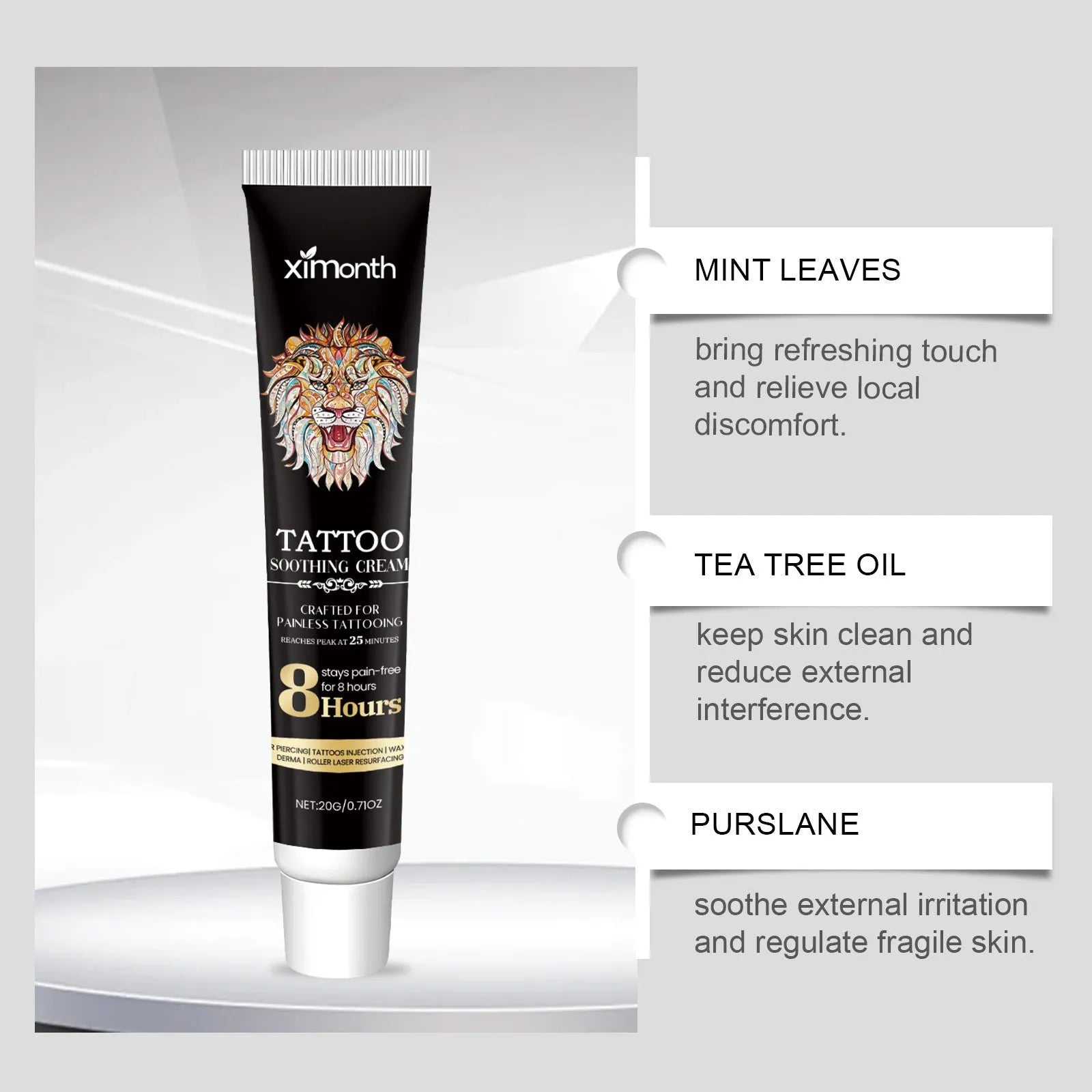 20g tube of tattoo soothing neck cream for post-procedure skin care