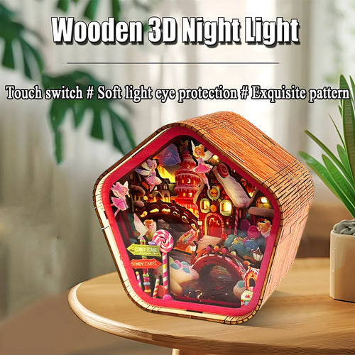 3D wooden carved night light bedside ornament in American style with carved detail