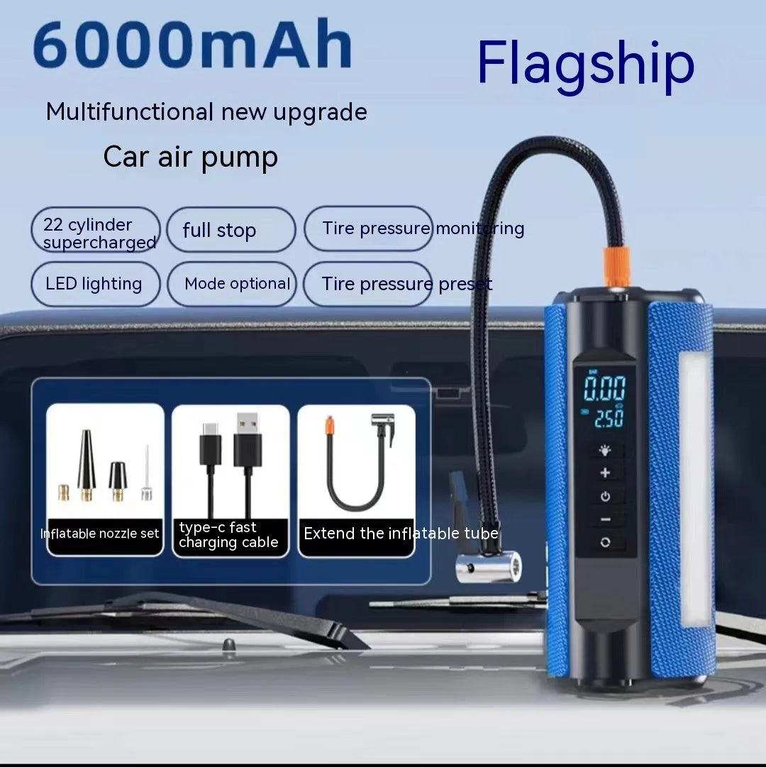TS01 portable electric car air pump with LED light and USB charging cable