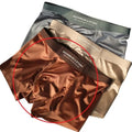 Satin light luxury men's ice silk underwear in brown, cotton boxer briefs, mid-waist, size L to 4XL