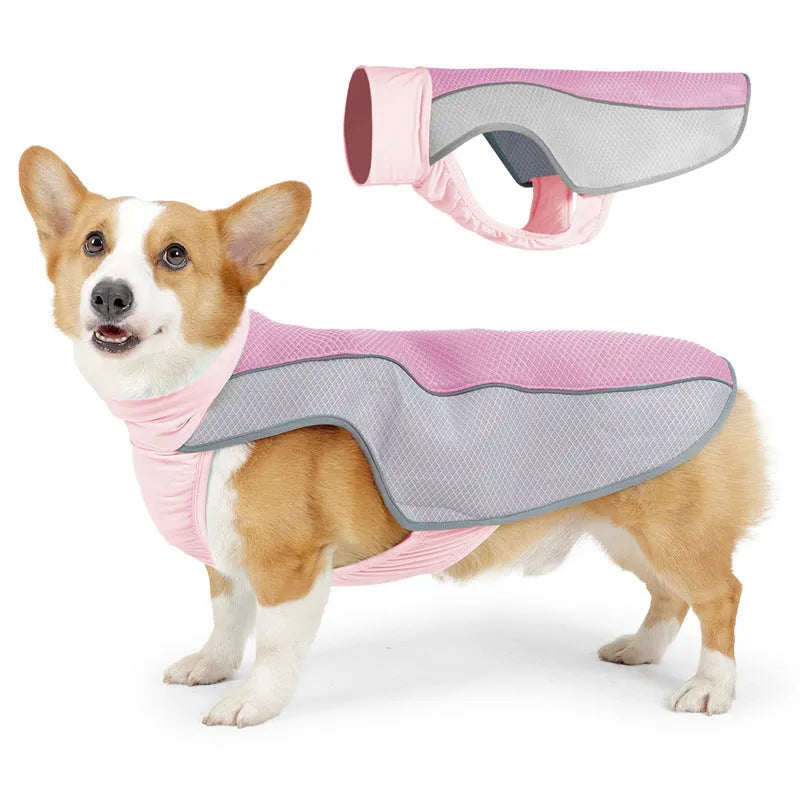 Polyester mesh dog cooling vest in light grey for heatstroke prevention
