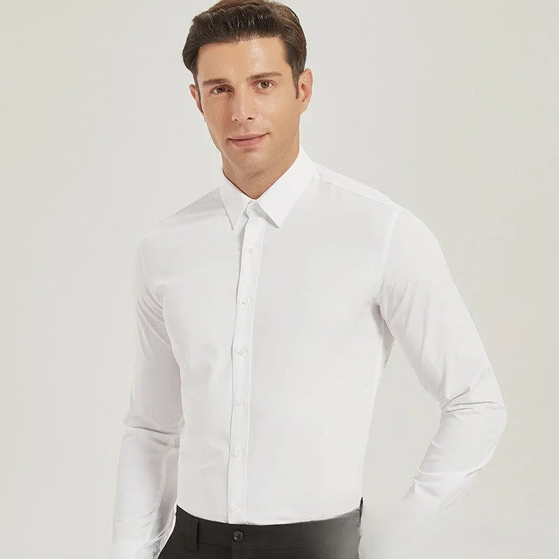 Men white slim fit business suit shirt cardigan style milky white polyester fibre Asian sizes 38-44