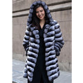 Women's zebra stripe artificial mink faux fur overcoat with regular sleeves and mid-length design