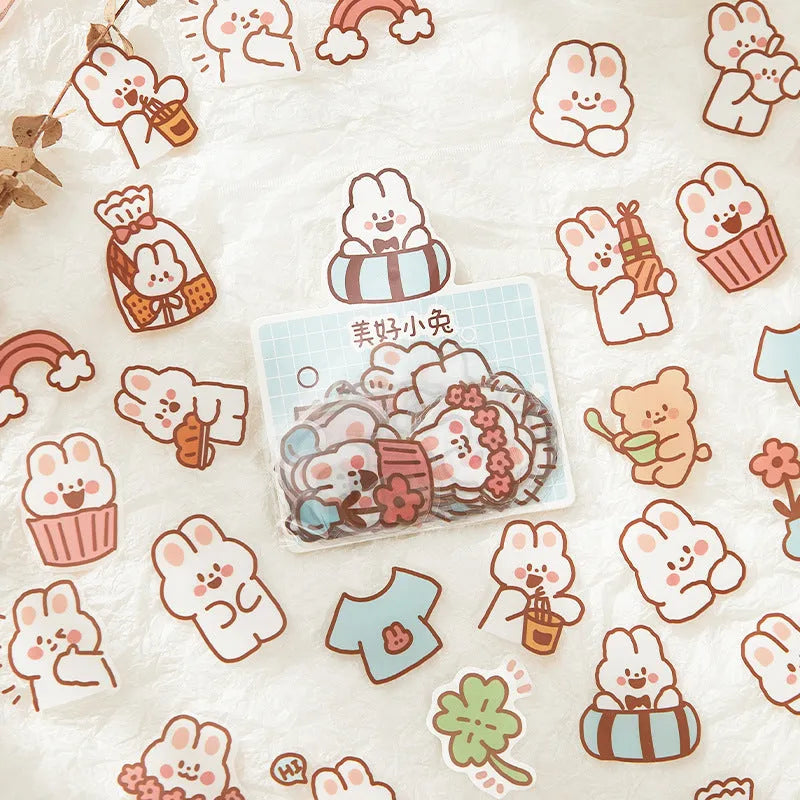 Morning foam PET sticker pack with 40 bear and animal decorative stickers in various styles on white background