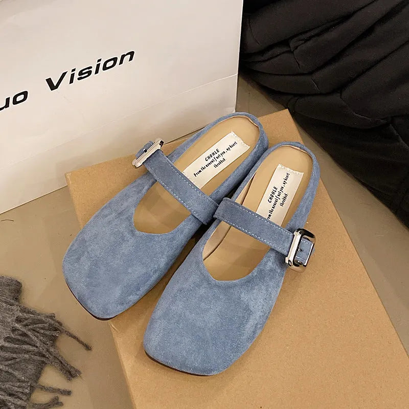 Women's flat half slippers with closed toe square head design in multiple colour options