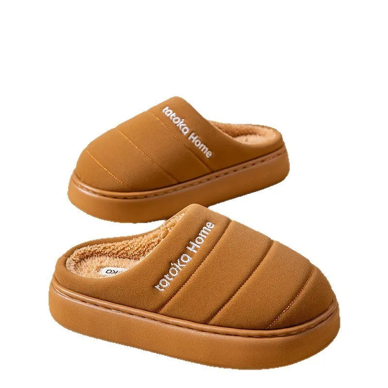 Waterproof plush cotton slippers with non-slip EVA sole and artificial wool lining, unisex adults