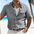 Men's loose fit long sleeve cotton shirt with polo collar in solid colour