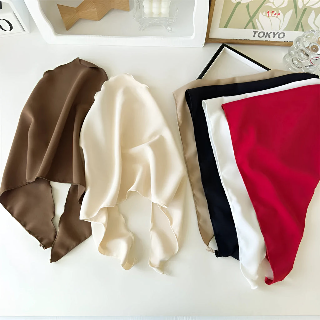 Women's plaid fabric headscarf hair band in solid colour, available in six colours including white and red