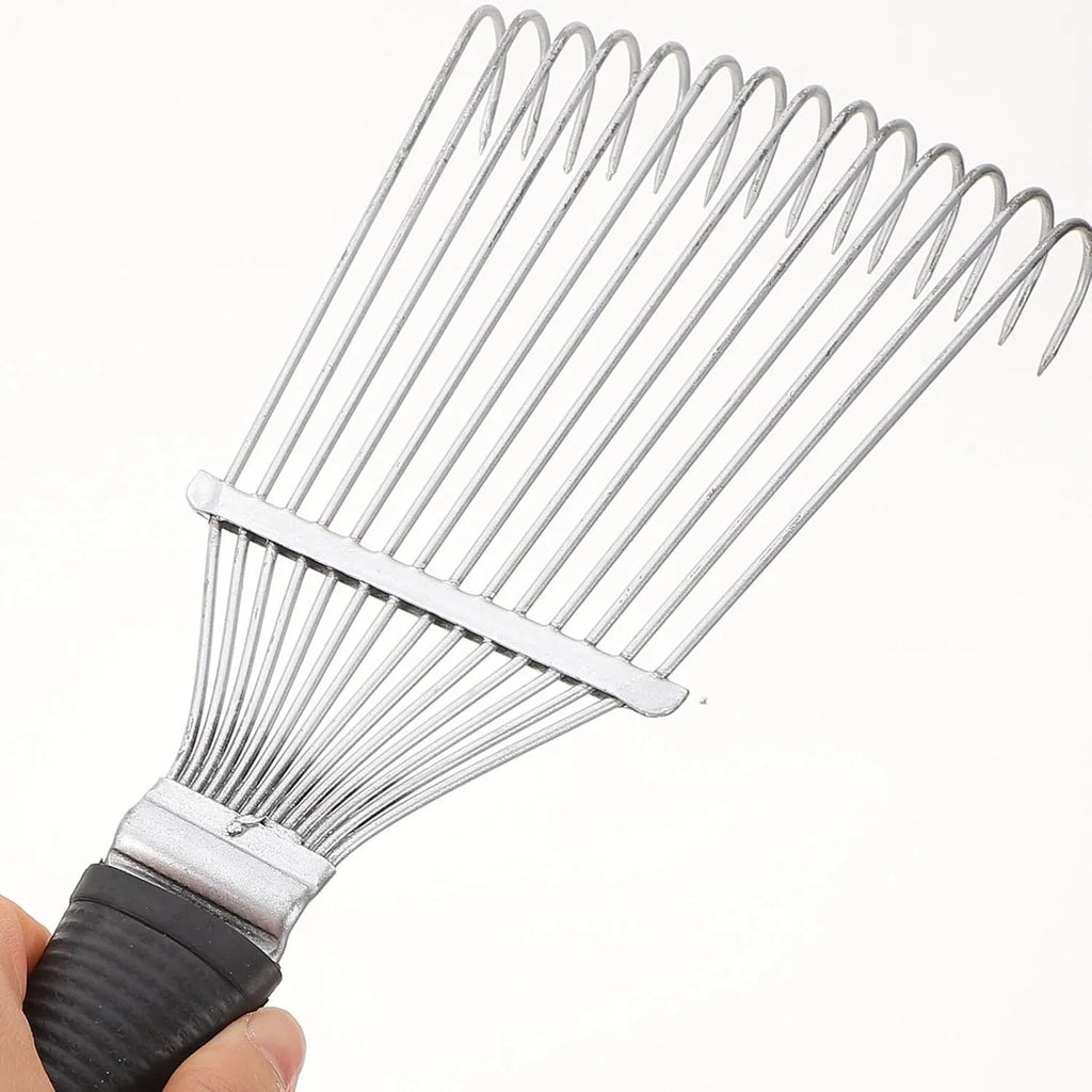 Stainless steel horse dematting brush comb with metal teeth and handle for grooming livestock and dogs.