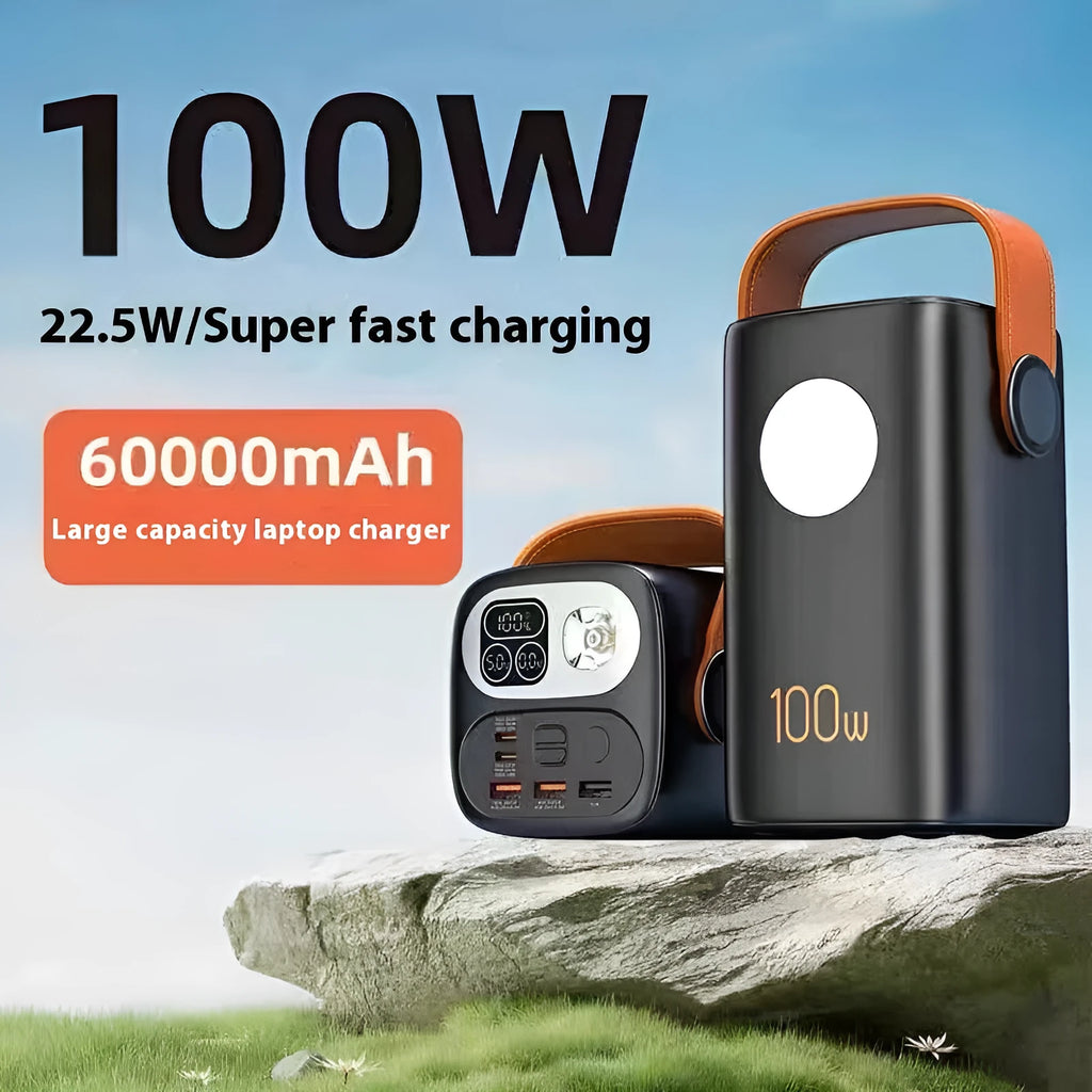 60000mAh super fast charge power bank with PVC shell, creative design, available in black