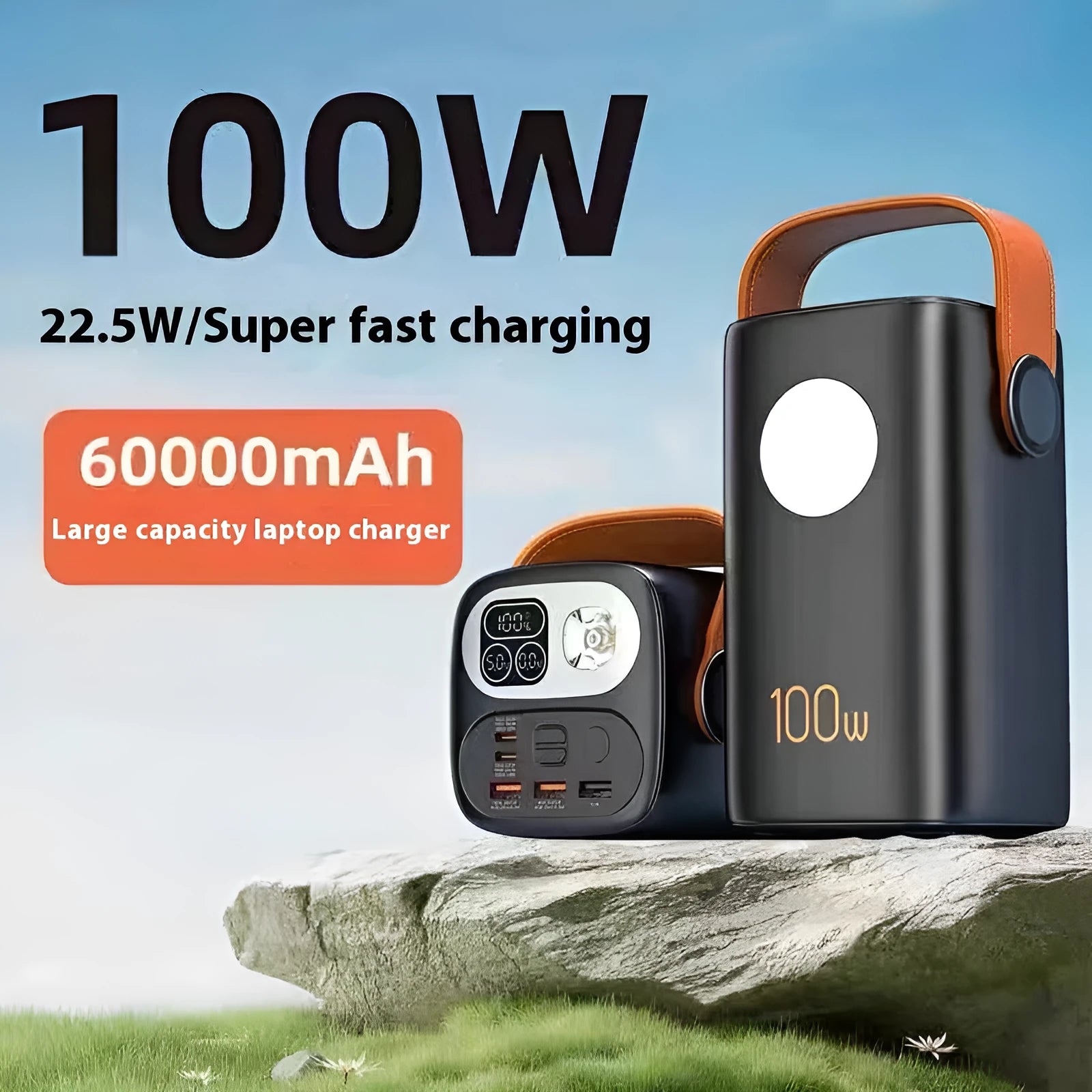 60000mAh super fast charge power bank with PVC shell, creative design, available in black