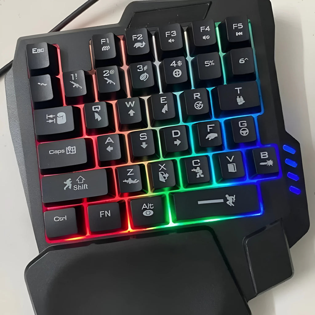Single-handed mechanical keyboard and mouse set with 1.5 metre cable on desk