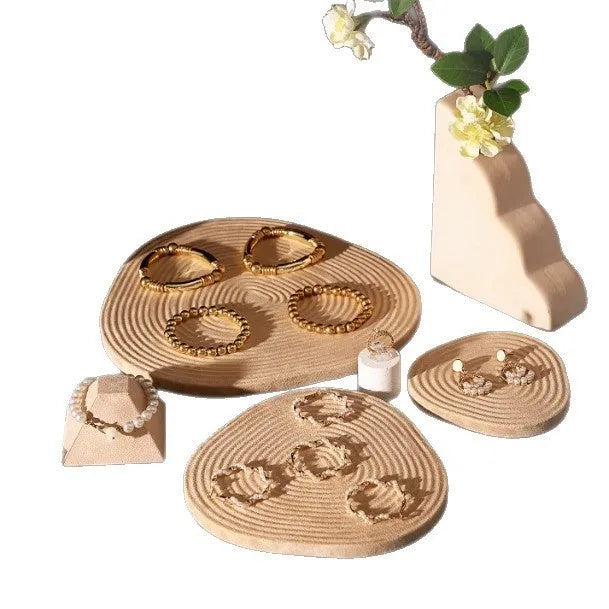 Multi-colour flannel tree wheel jewellery display stand with rotating tray for necklaces and bracelets, black colour, small size 12cm