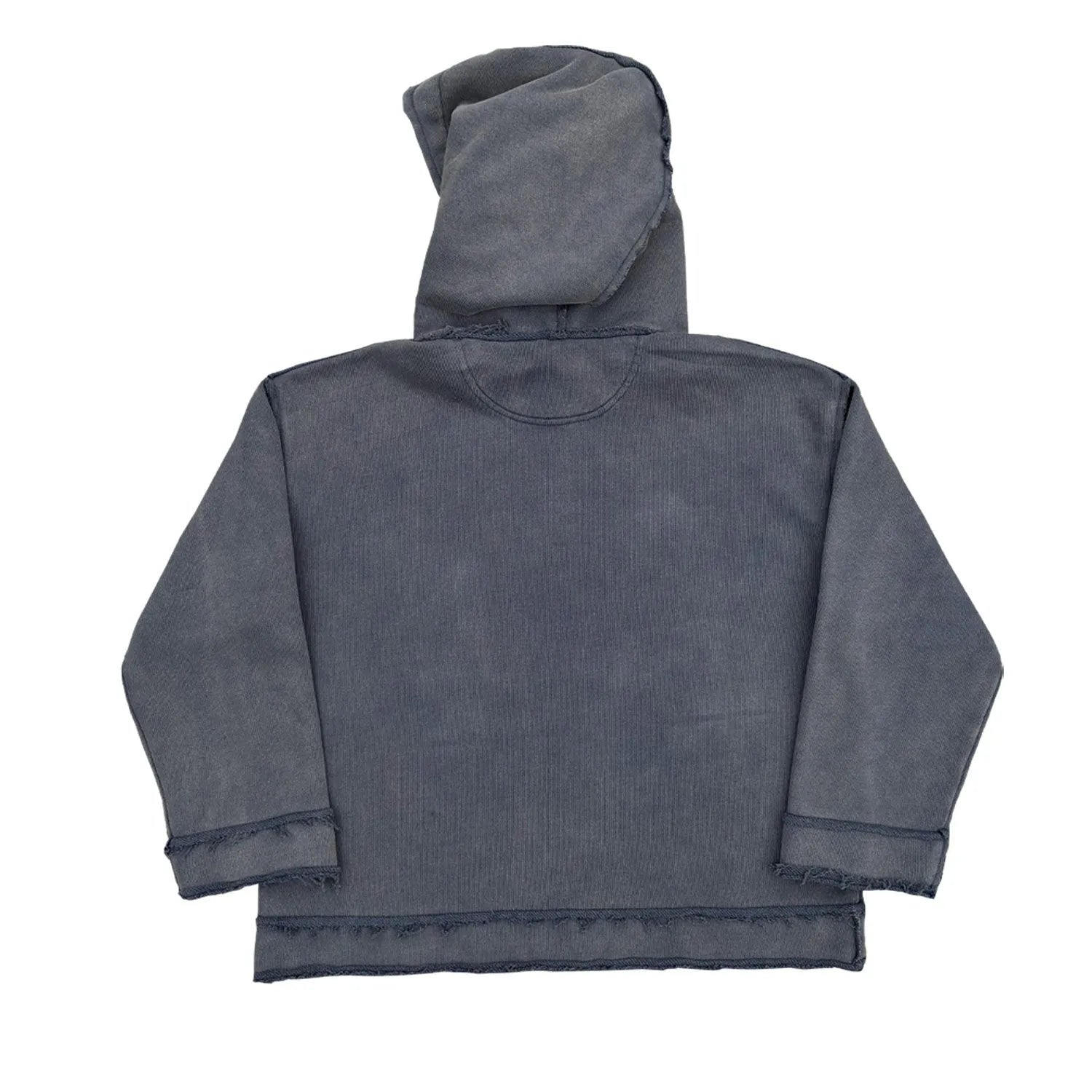 Man wearing a dark blue hoodie sweater, showing front view.