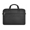Black Oxford cloth laptop handbag with multiple compartments shown open, displaying organised storage for a 15.6-inch computer.