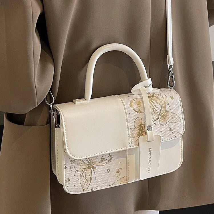 Portable stitching crossbody bag in khaki large size, soft polyester, sandwich pocket design