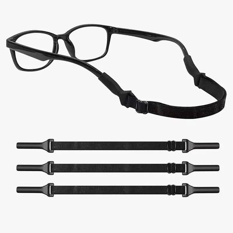 Black adjustable glasses cord with silicone earpiece attachments for anti-slip eyewear security