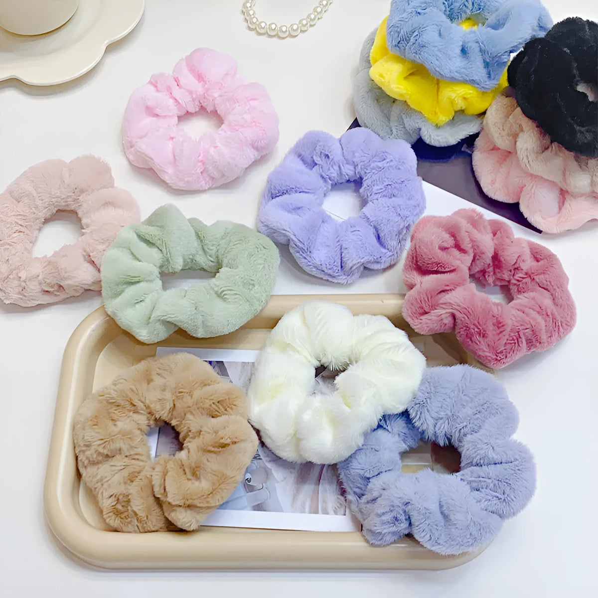 Fashion simple solid colour cloth hair ring for women in round ring loose style, available in 12 colours.