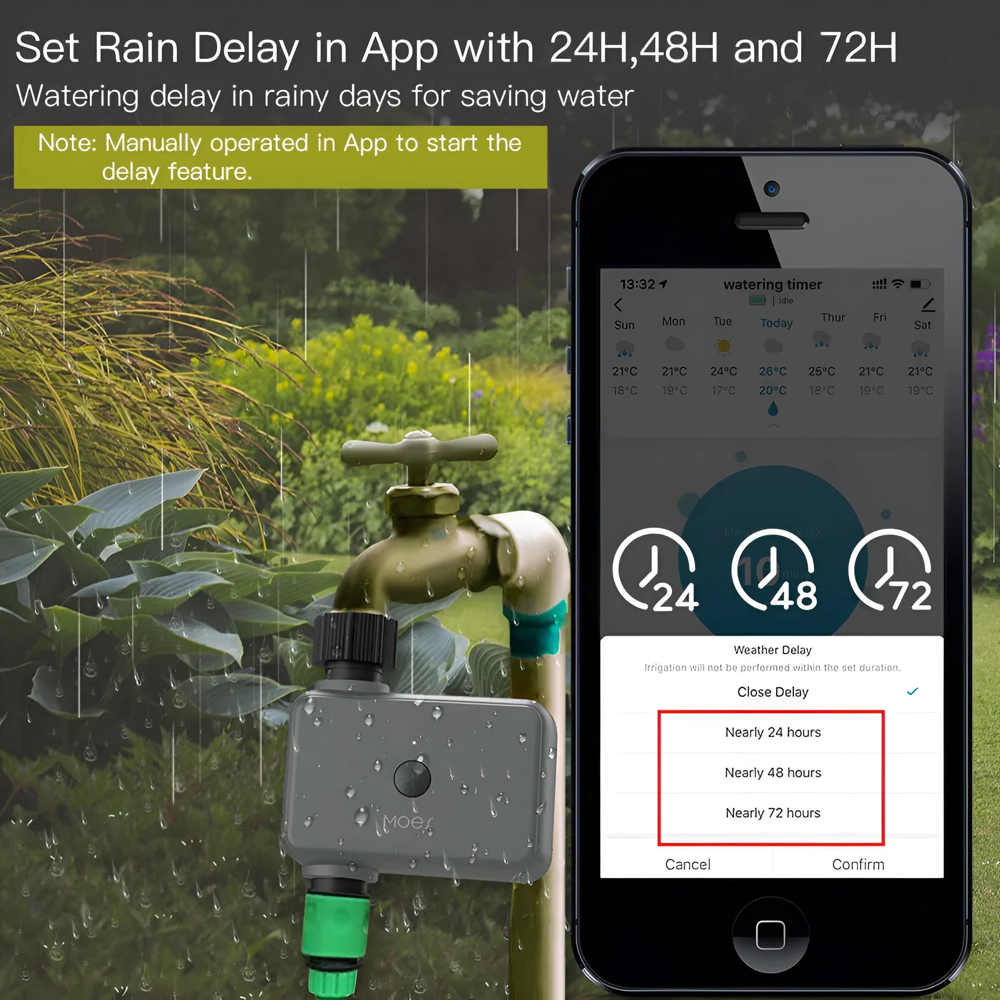Bluetooth garden irrigation timer with smartphone app control for automated watering systems
