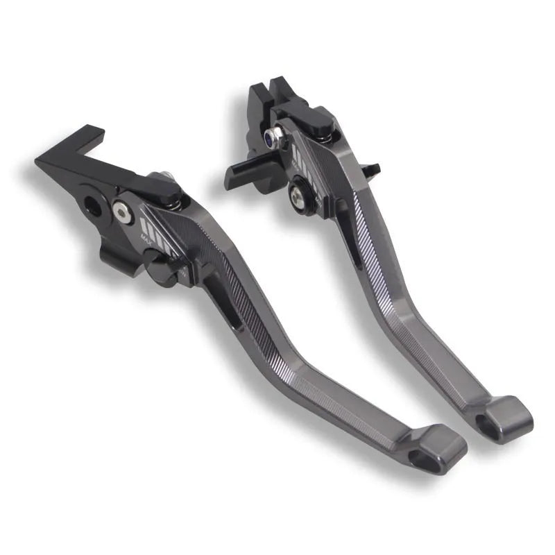 Metal motorcycle clutch brake lever in black, blue, gold, red, titanium, and orange colour options