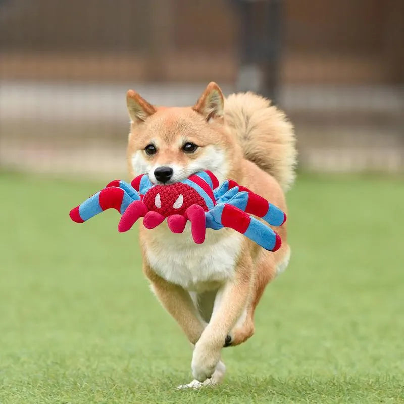Red plush teddy bear dog toy with bite-resistant texture for medium and large breeds.